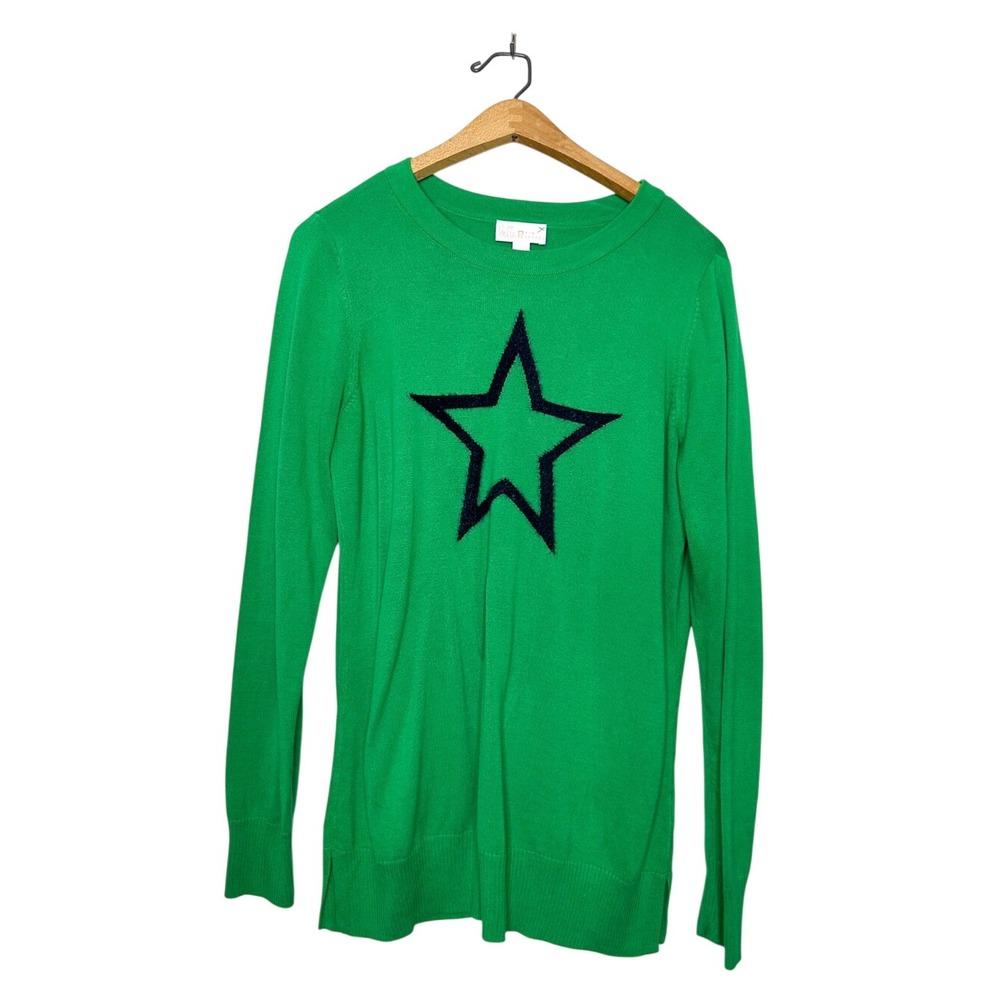 Belle By Kim Gravel Star Knit Sweater Colorful Green Crewneck Small S